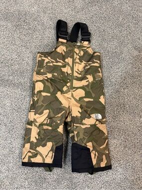 The North Face Kids' Camo Snow Bibs - Olive & Tan with Black Accents